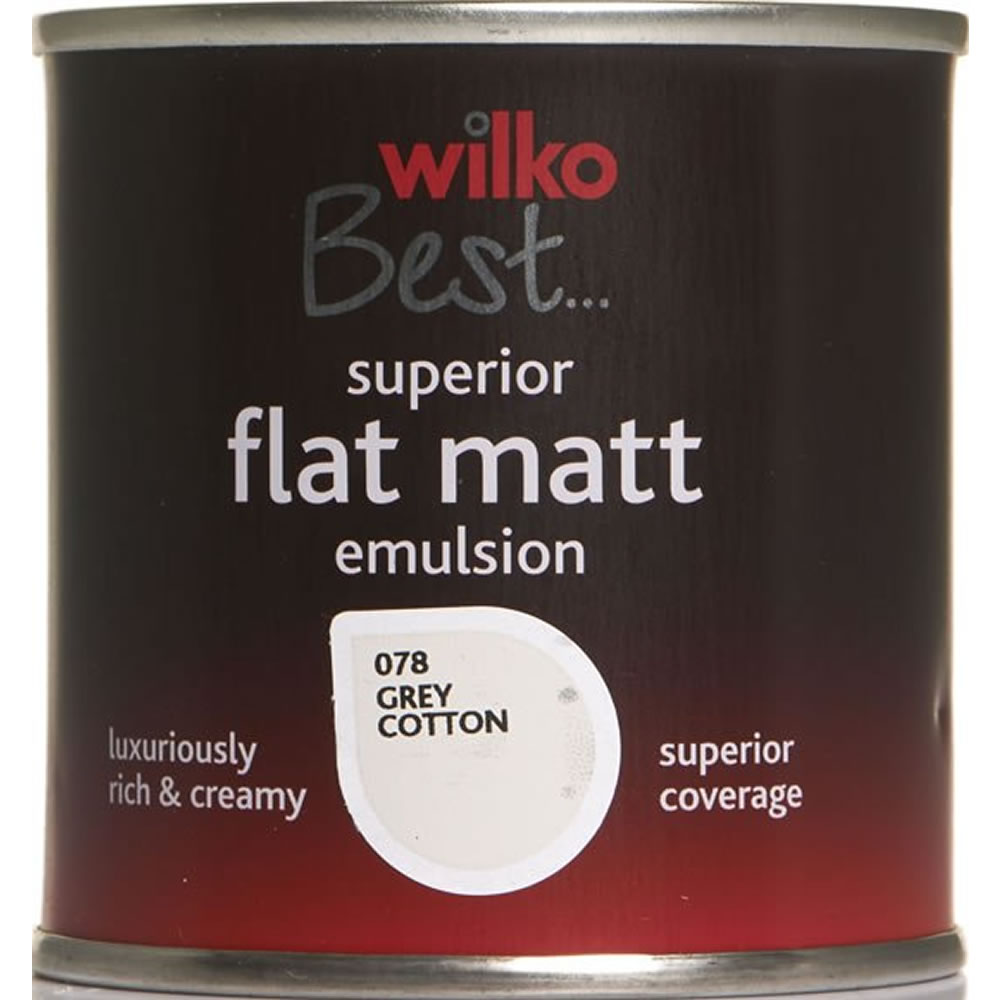 Wilko Best Grey Cotton Flat Matt Emulsion Paint   Tester Pot 125ml Image 1