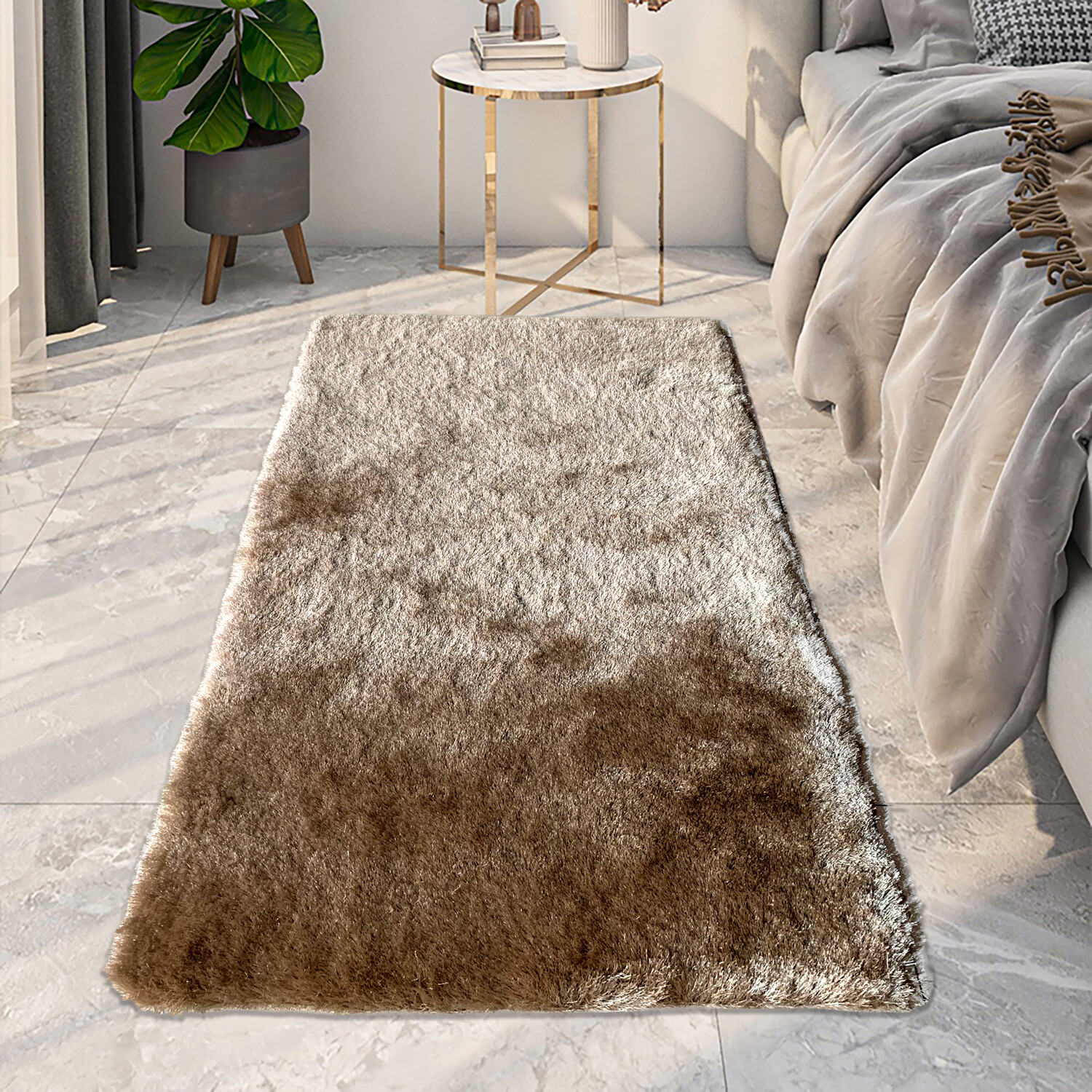 Taupe Silky Shaggy Rug 150 x 80cm Image 6