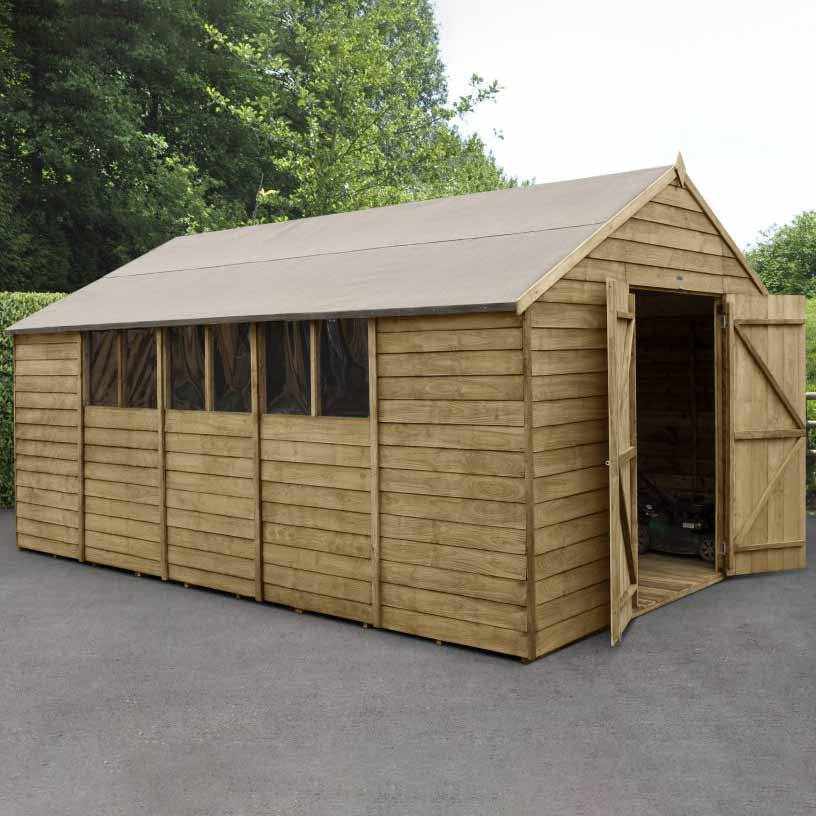Forest Garden 10 x 15ft Double Door Overlap Pressure Treated Apex Shed Image 4