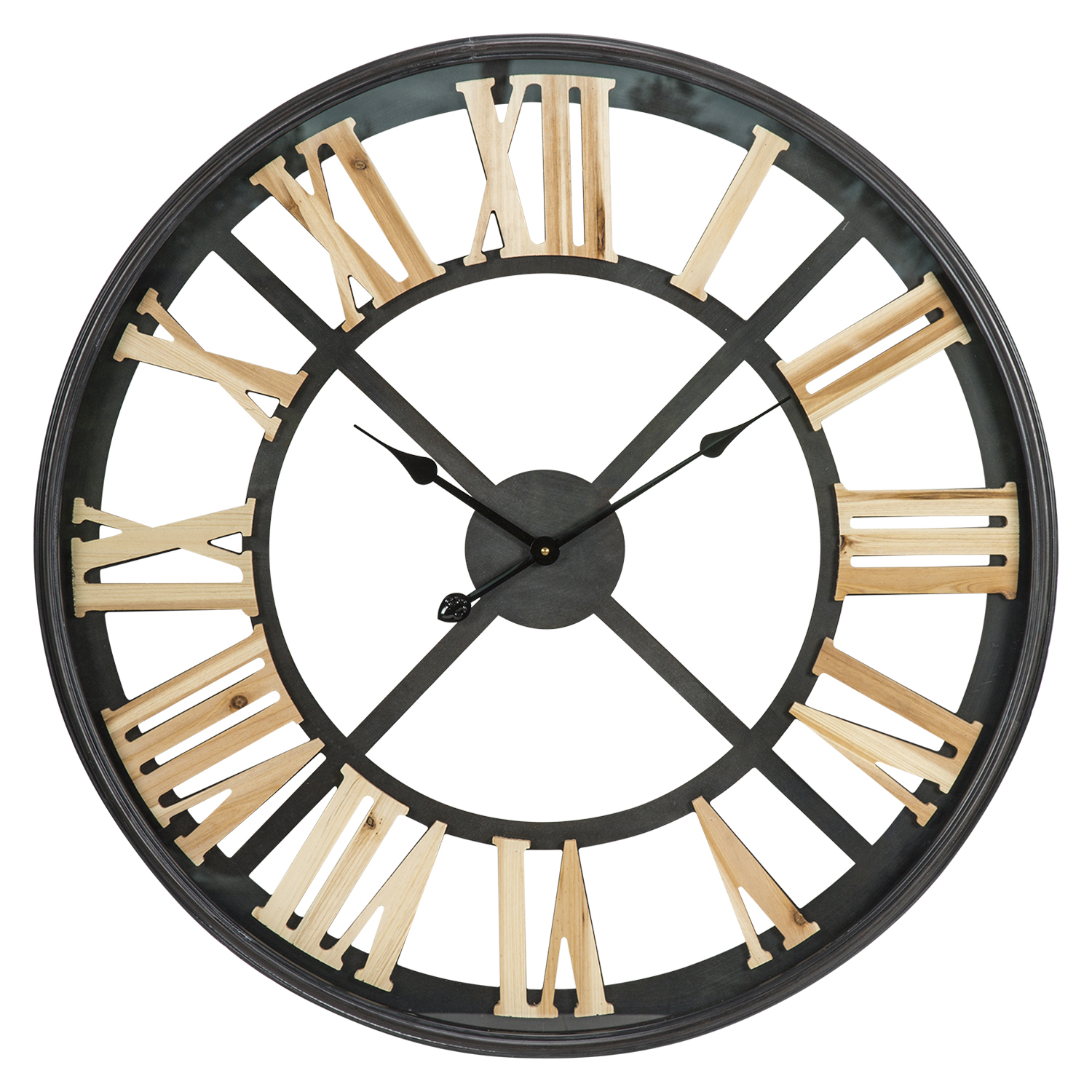 Black Glass Iron Roman Numeral Round Wall Clock 80cm Image