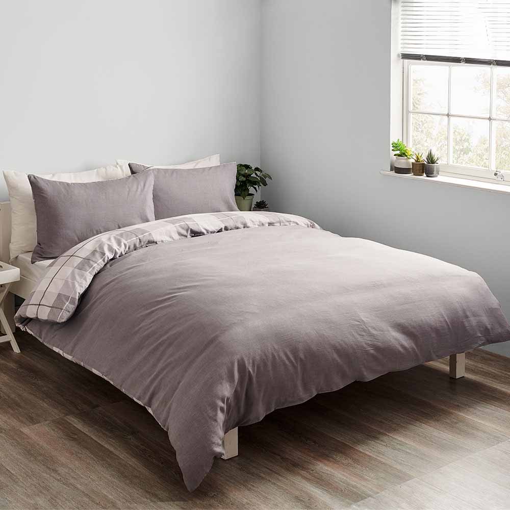 Wilko Grey Check King Duvet Set Twin Pack Wilko