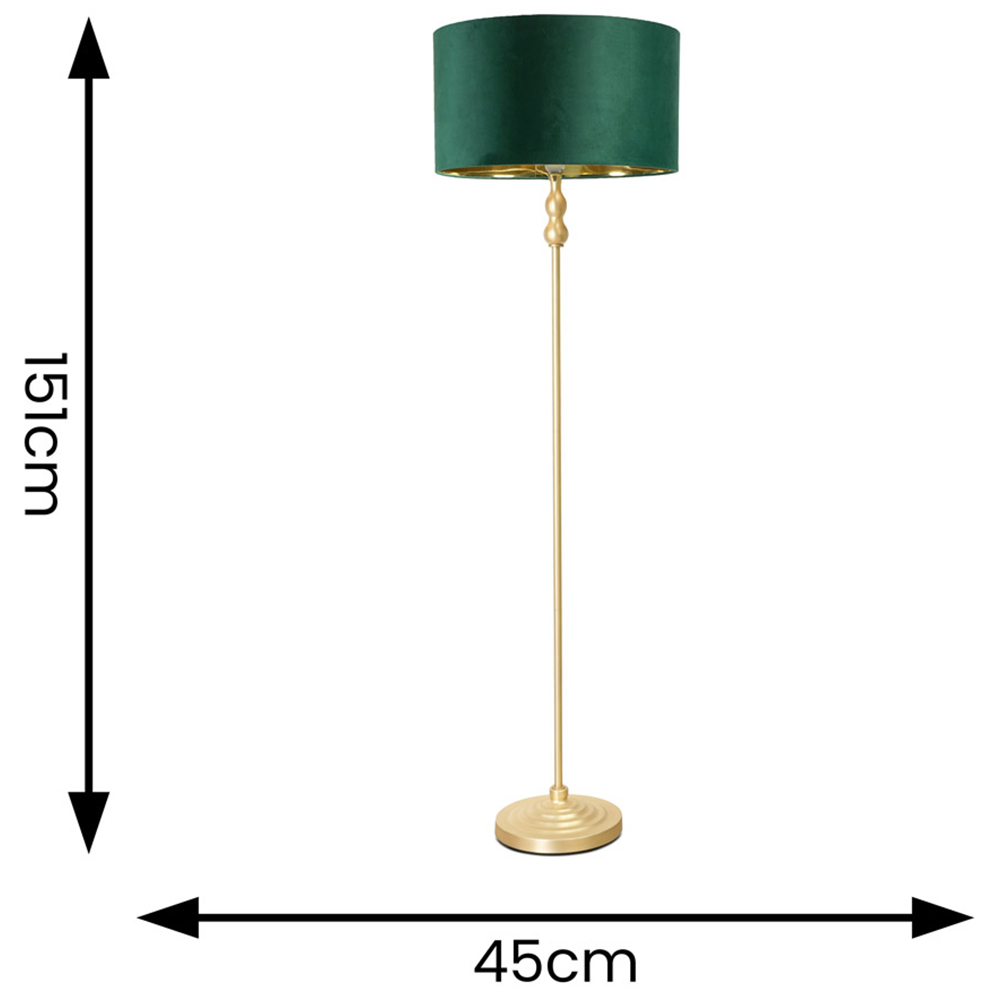 ValueLights Maggie Gold Candlestick LED Floor Lamp with Forest Green and Gold Lamp Shade Image 4