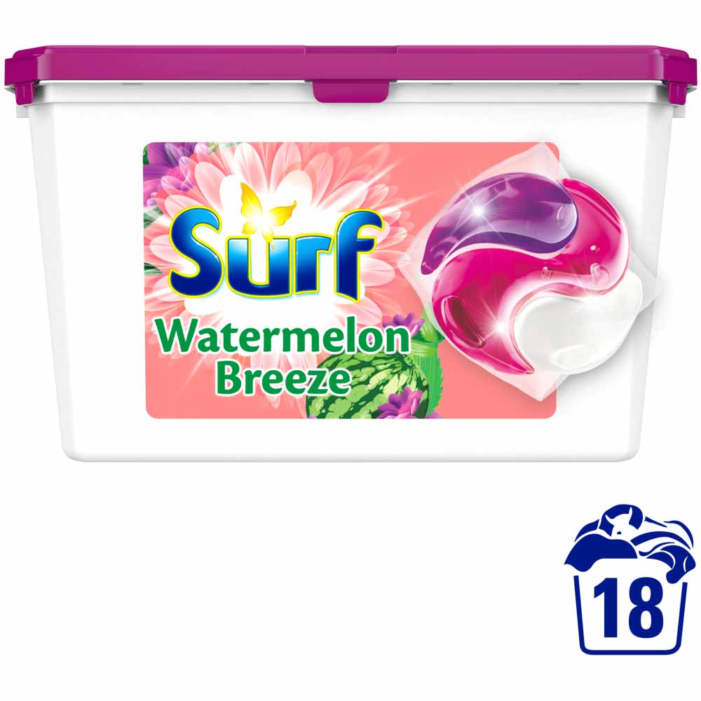 Surf 3 in 1 Watermelon Breeze Laundry Washing Capsules 18 Washes Image 1
