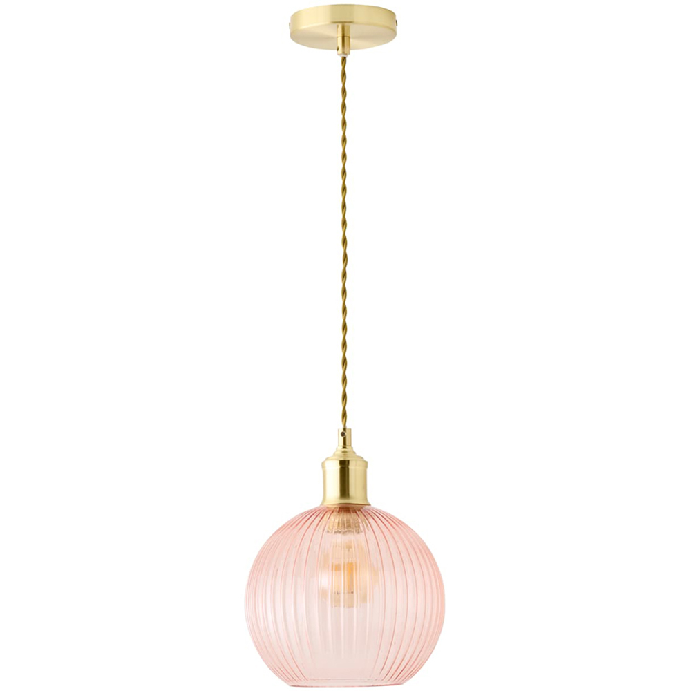 ValueLights Maddison Pink Glass Globe Brushed Gold LED Ceiling Pendant Light with Bulb Image 1