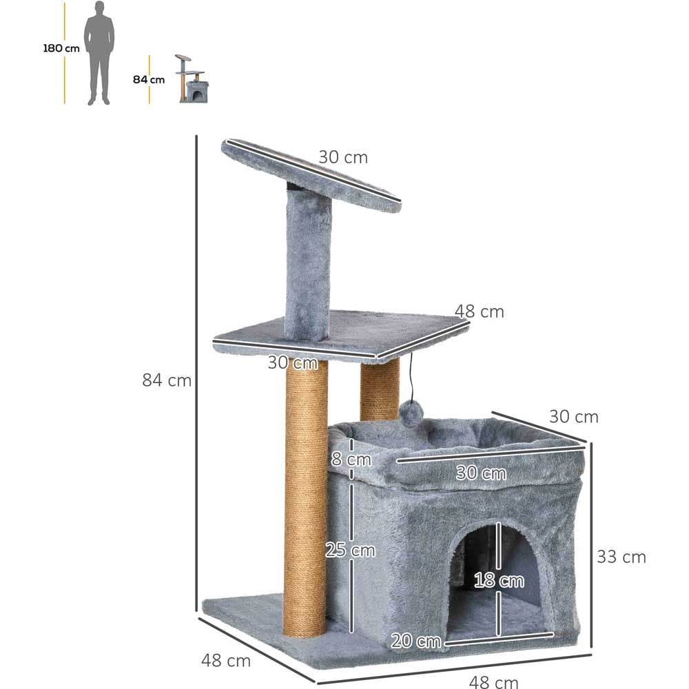 PawHut Cat Tree Tower with Scratching Post Image 7