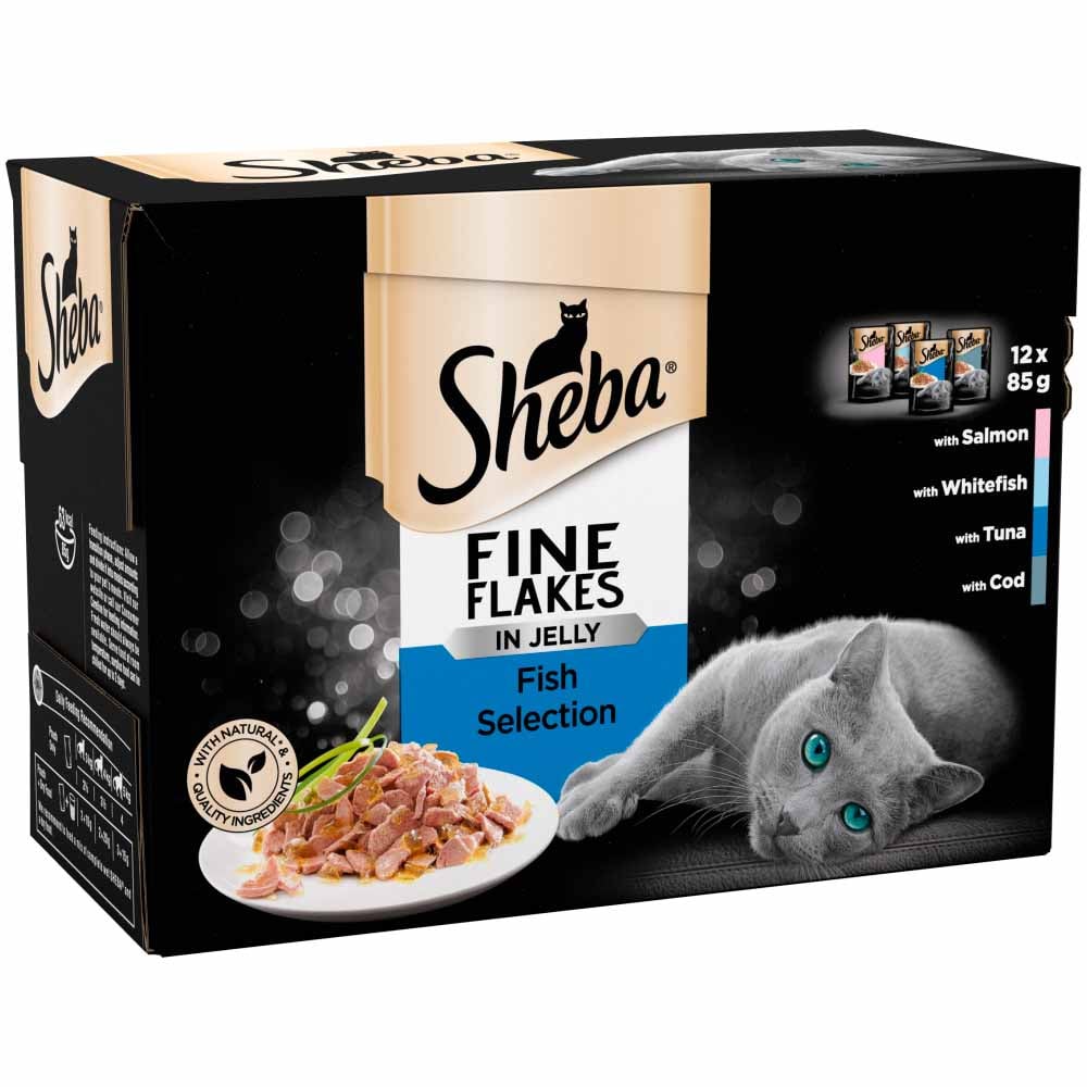 Sheba Fine Flakes Cat Food Pouches Fish in Jelly 85g Case of 4 x 12 Pack Image 3