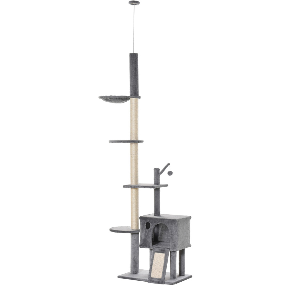 PawHut 238-270cm Light Grey Cat Tree Tower with Sisal Scratching Post Image 1