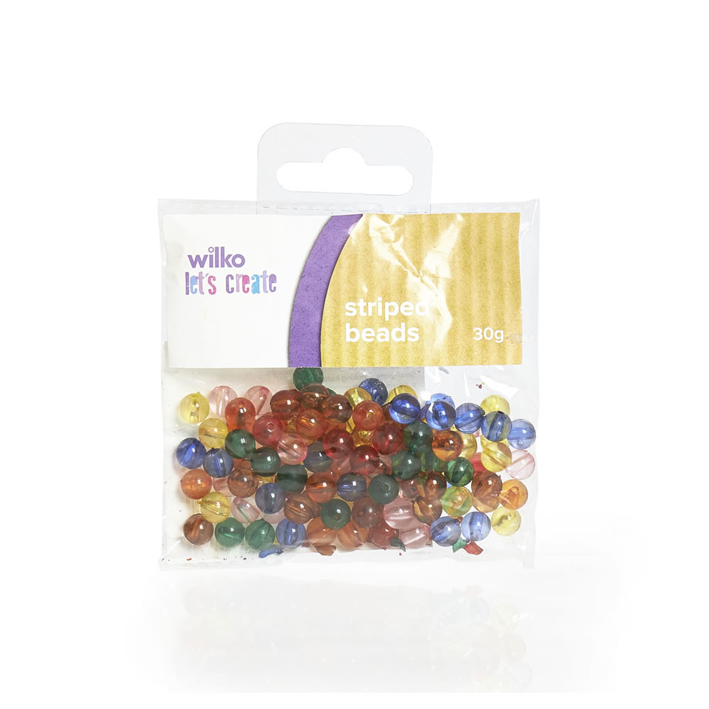 Wilko Let's Create  Multicoloured Striped Beads 30g Image