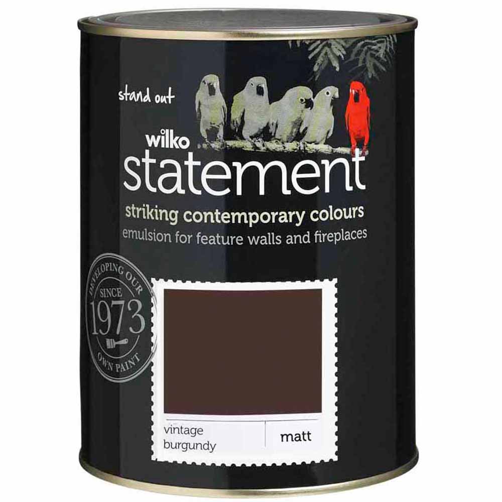 Wilko Statement Vintage Burgundy Matt Emulsion Paint 1.25L Wilko