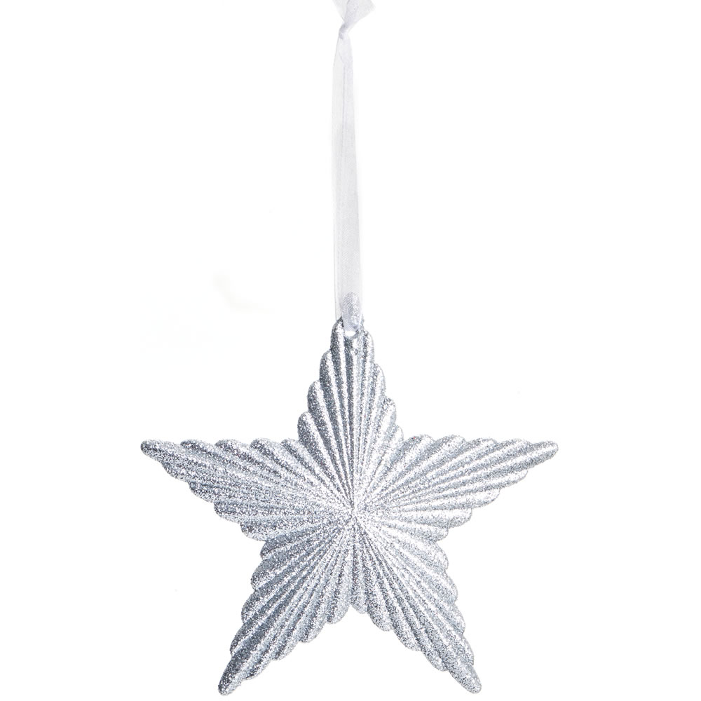 Wilko Winter Wonder Silver Glitter Star Christmas Tree Decoration Image 1