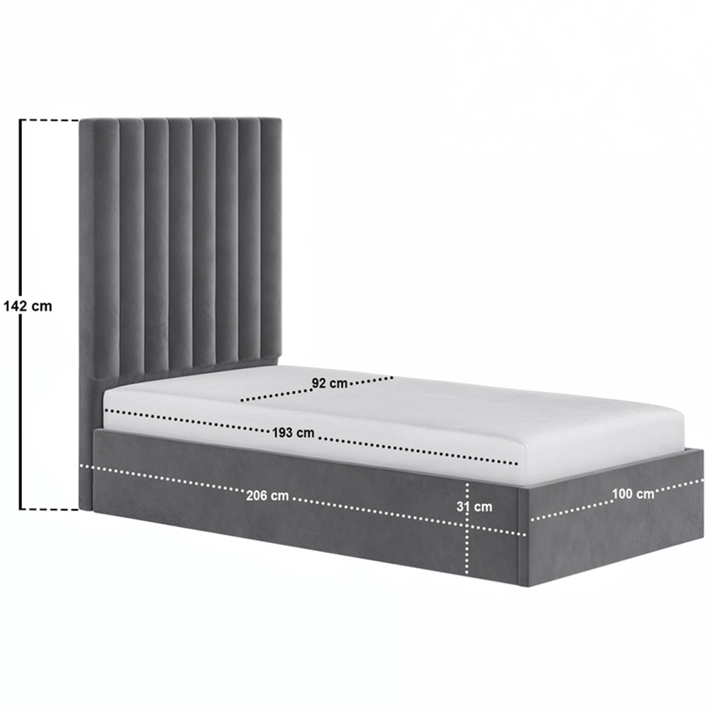 Solace+Co Everley Single Grey Velvet Ottoman Bed Image 8