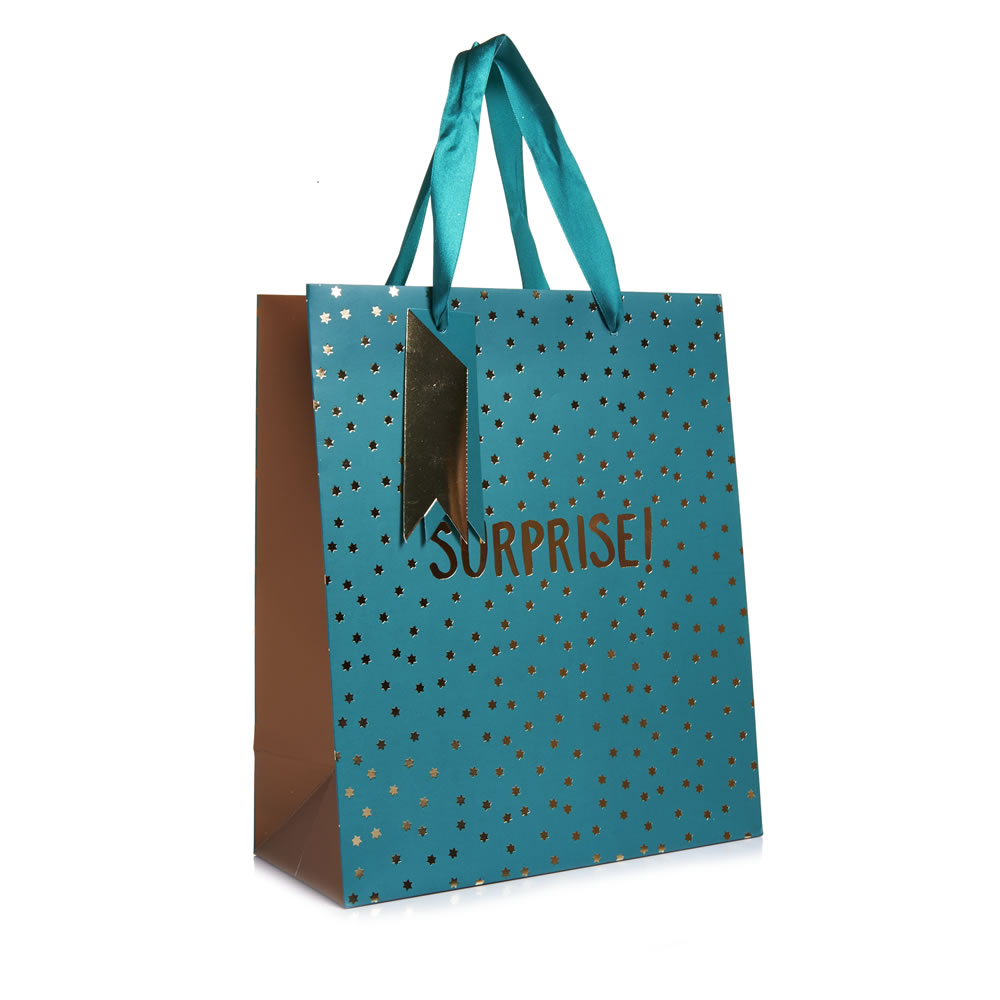 Wilko Starry Night Christmas Gift Bag Gold Text Medium Wilko