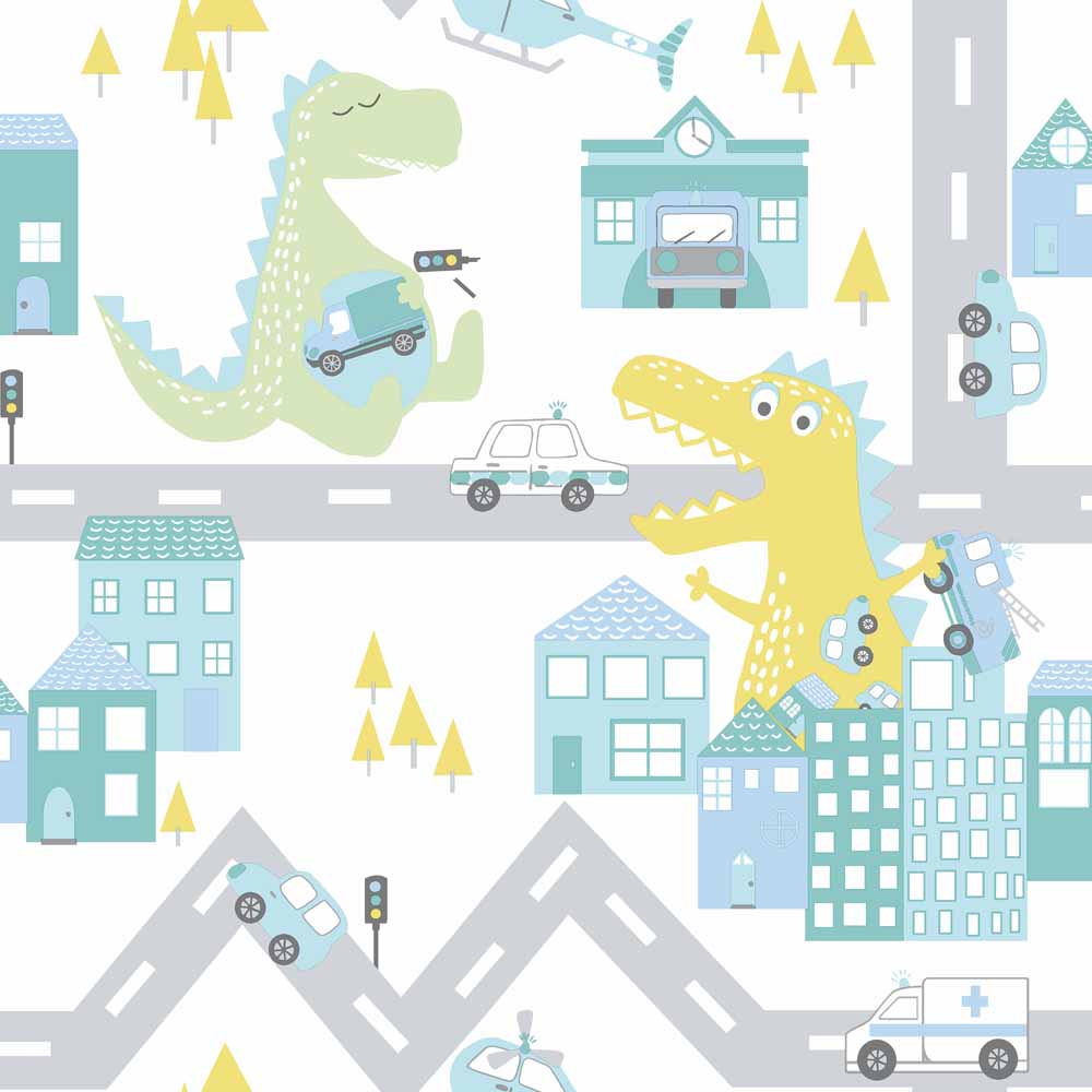 Dino Road Teal Wallpaper Image 1
