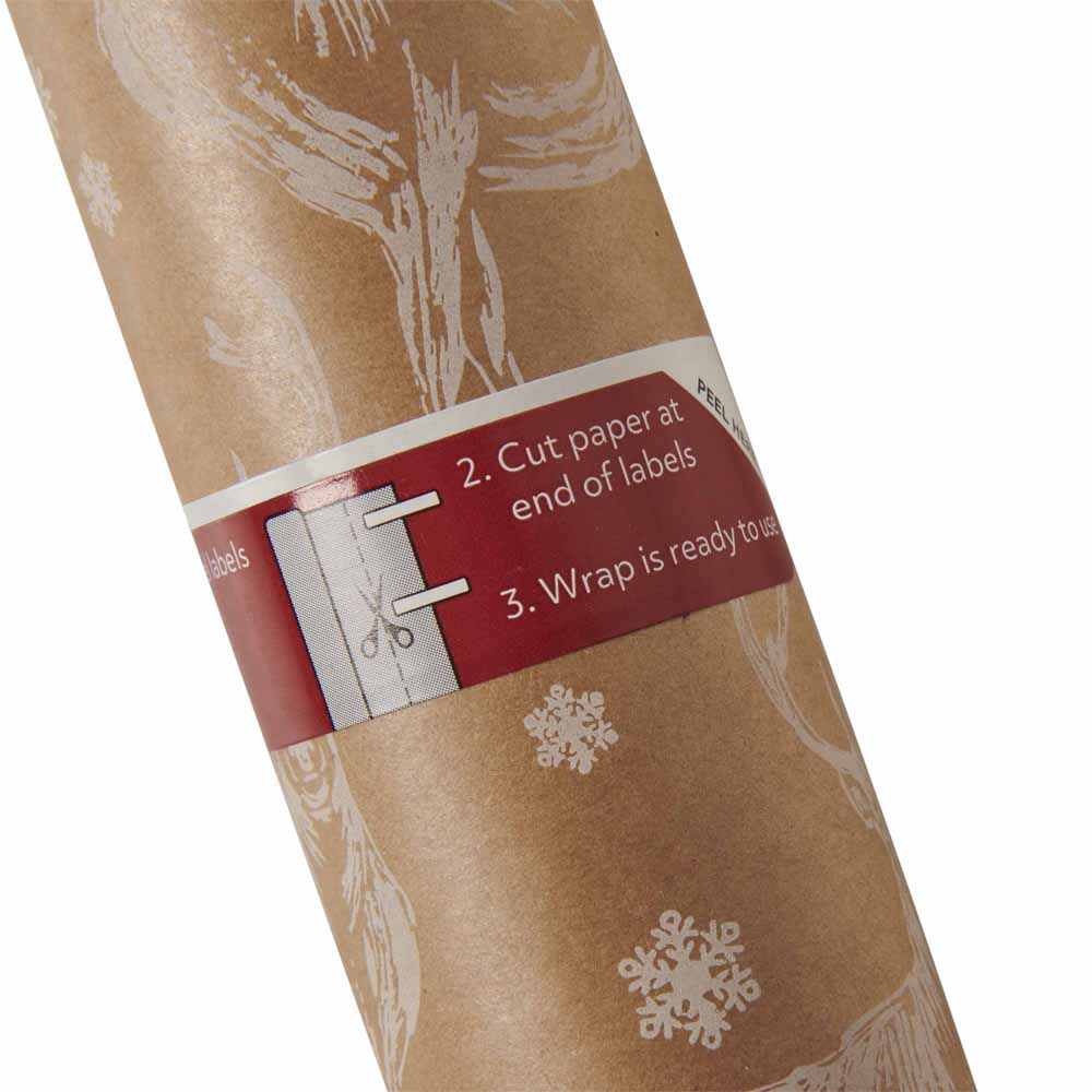 Wilko Christmas Roll Wrapping Paper Kraft Stag 4m Image 5