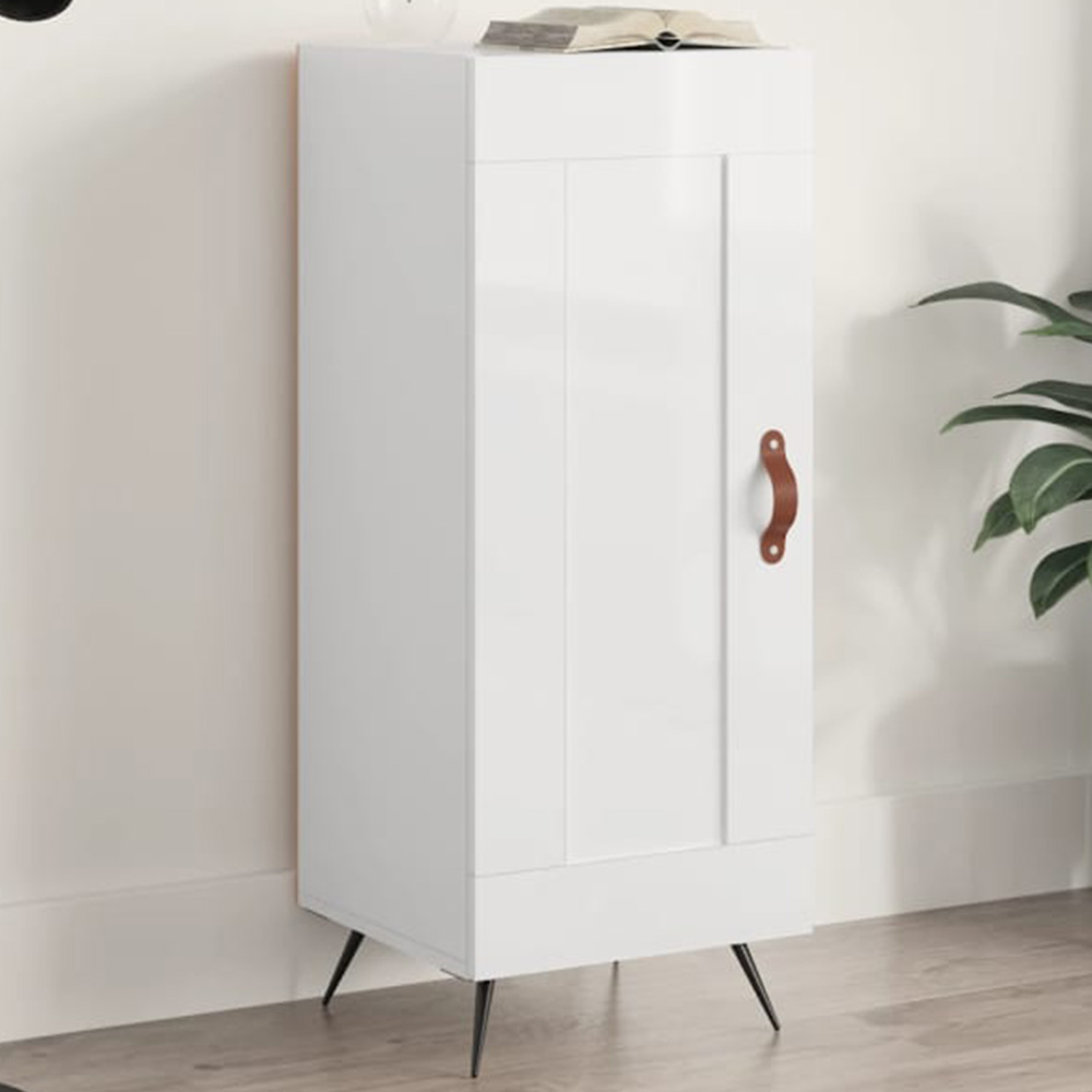 vidaXL Single Door High Gloss White Narrow Sideboard Image 1