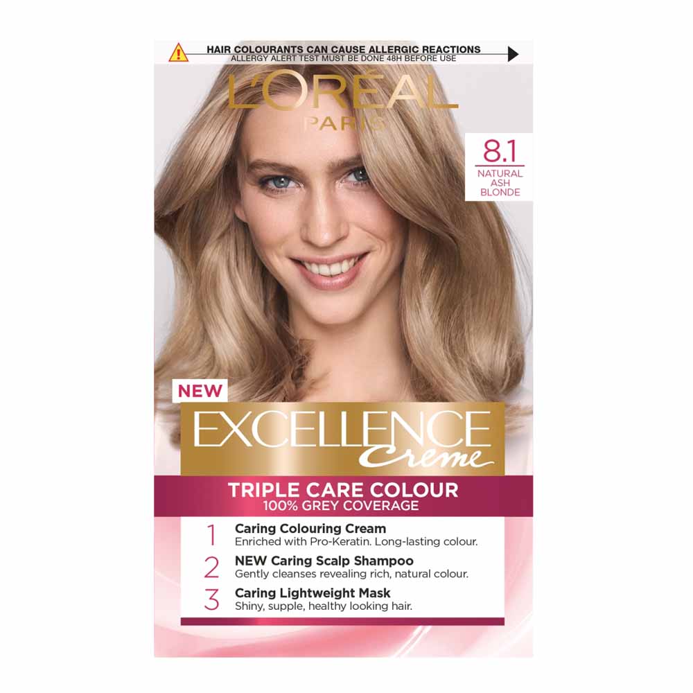 L'Oreal Paris Excellence Creme 8.1 Natural Ash Blonde Permanent Hair Dye Image 1