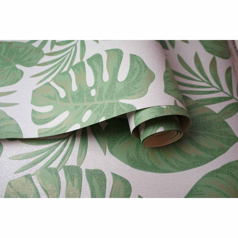 Holden Decor Riviera Tropical Leaf Green/Grey Wallpaper Image 3