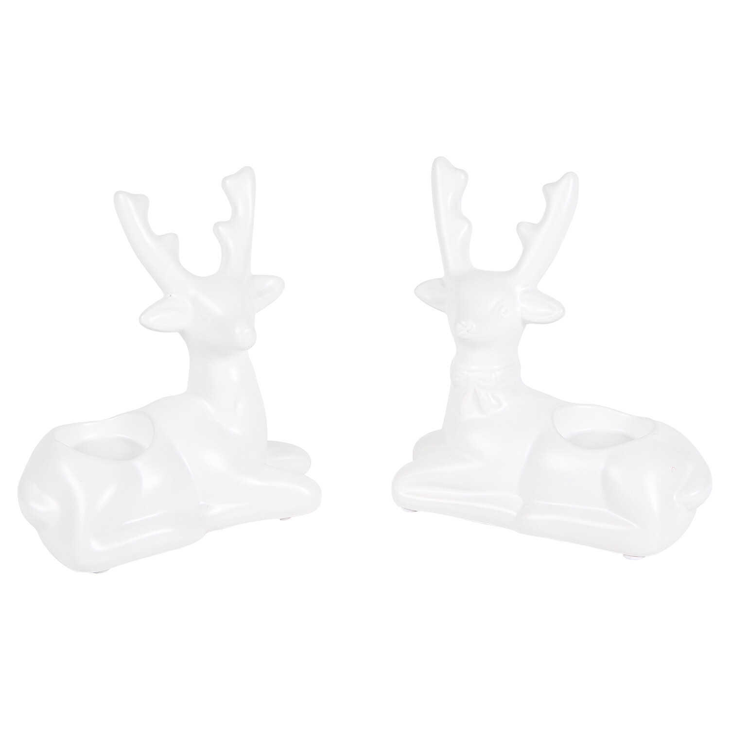 Set of 2 Festive Reindeer Tealight Holders White Image 2