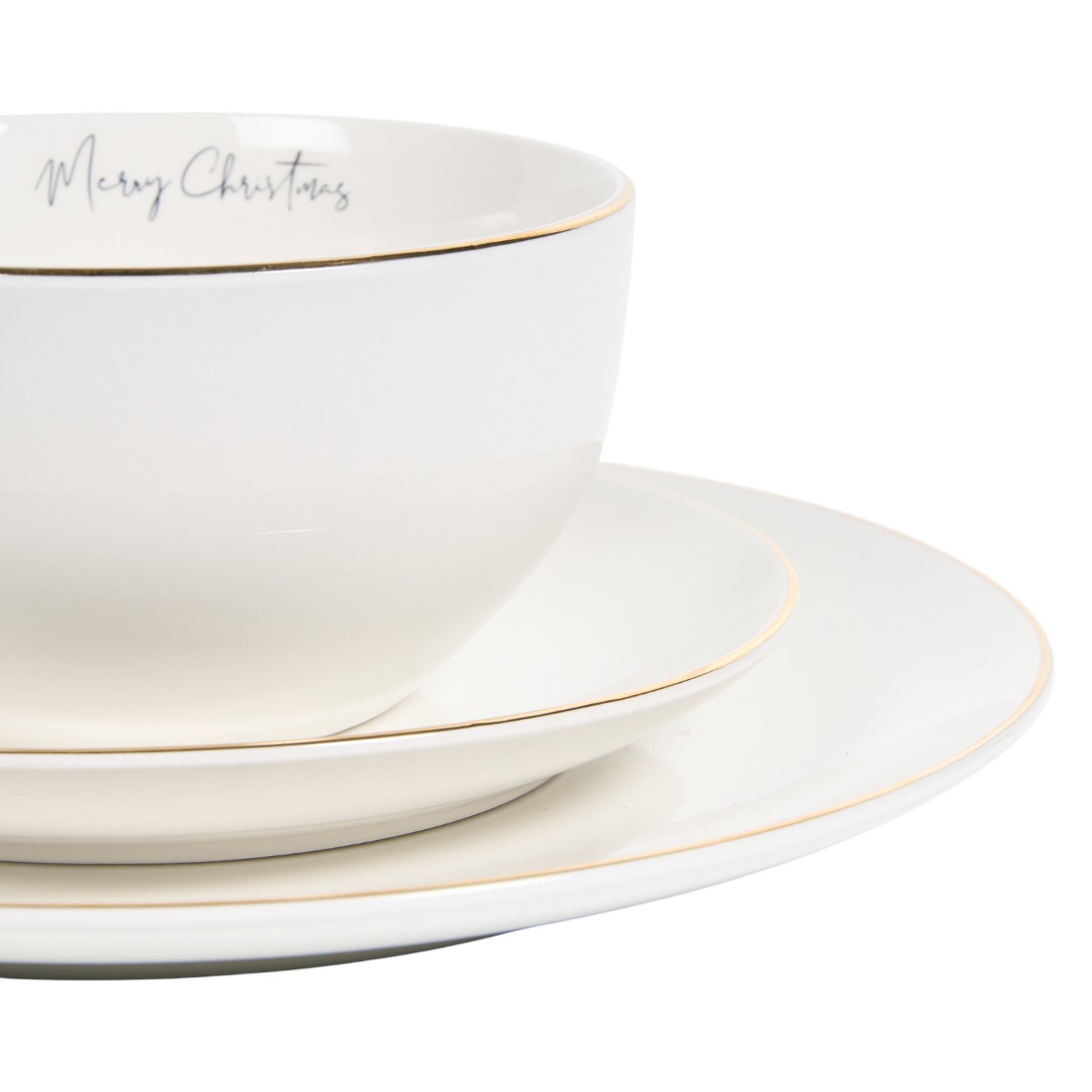12 Piece Golden Christmas Tree Dinner Set White Image 3