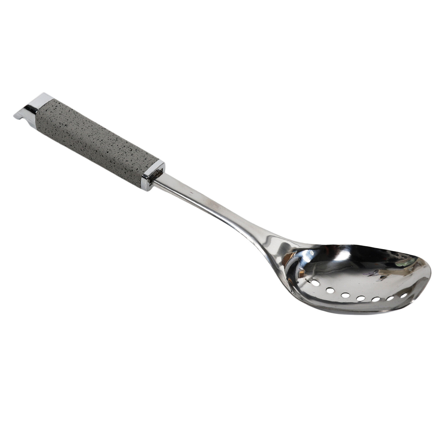 Stainless Steel Slotted Spoon with Soft Touch Handle - Grey Image 1
