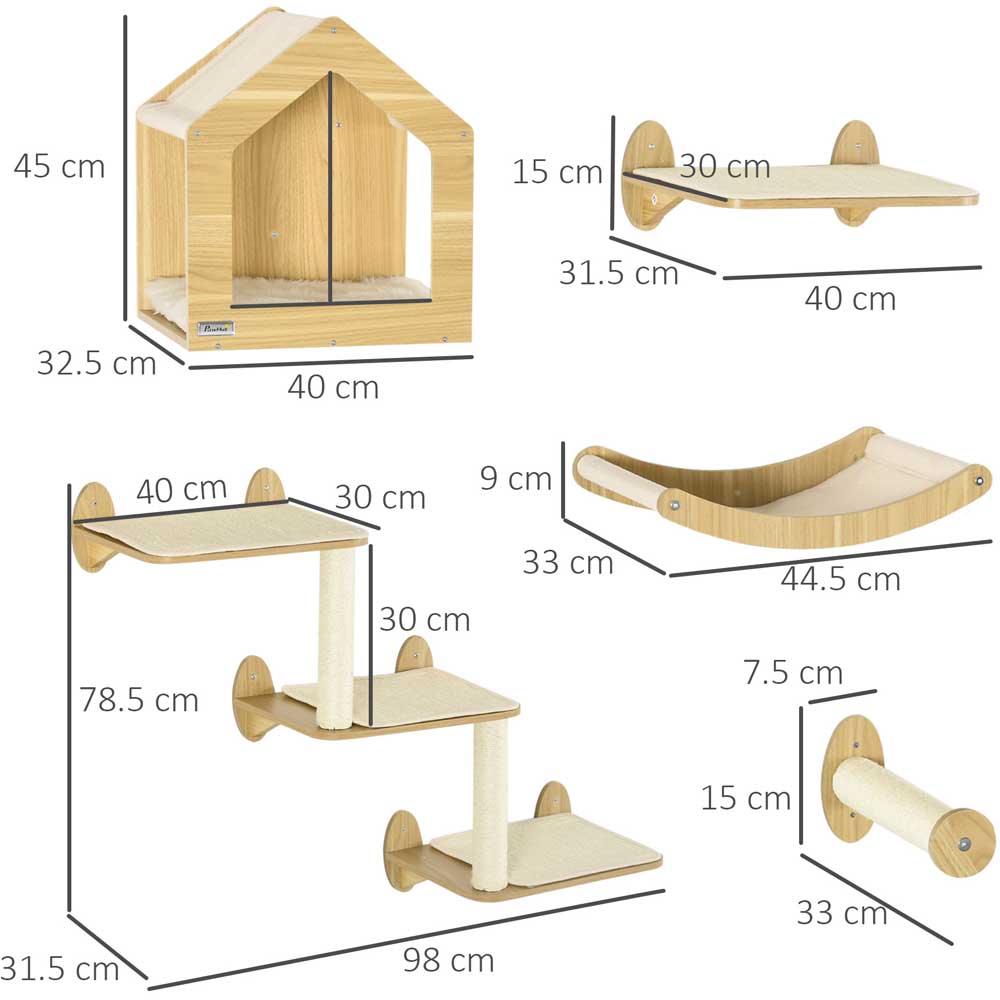 PawHut 8 Piece Cat Shelves Set with Cat House, 3 Perches Image 9