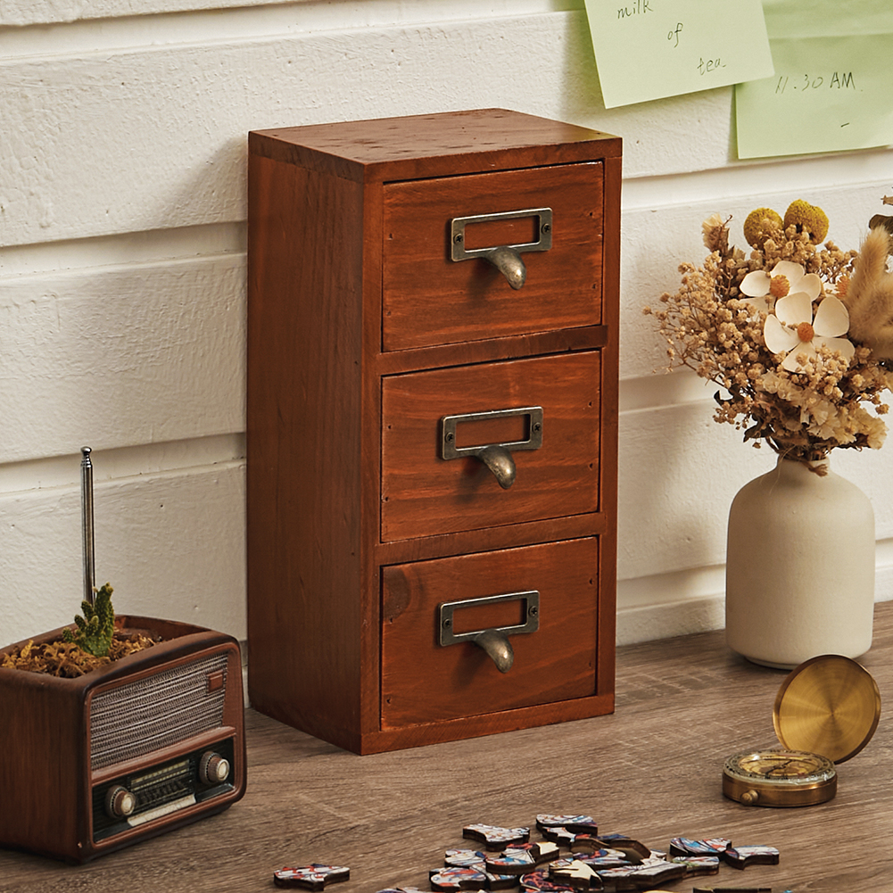 Living and Home Retro Wooden Desktop Drawer Organiser Box Image 8