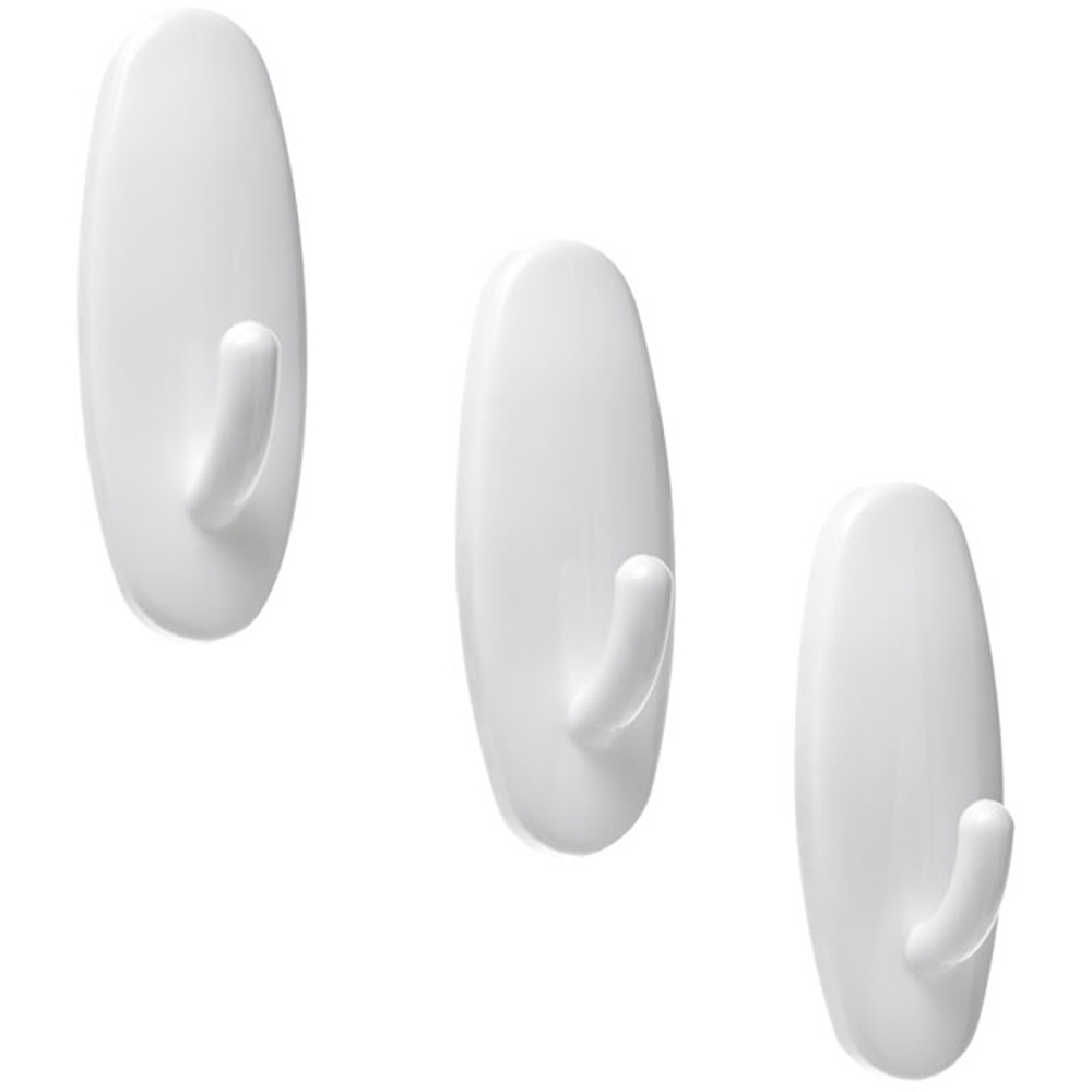 Wilko White Oval Permanent Adhesive Hook 3 Pack Image
