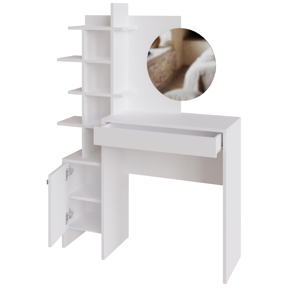 GFW Freyja Single Door Single Drawer White Dressing Table with Mirror Image 3