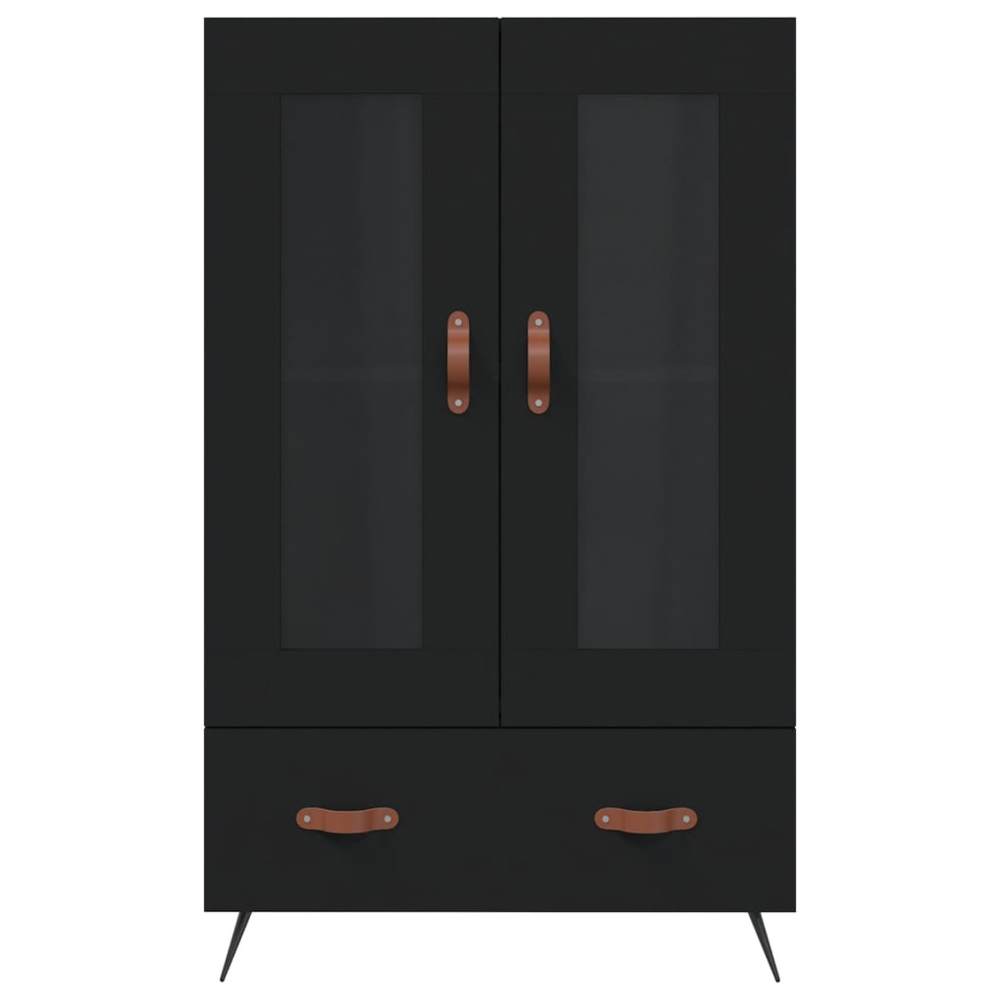 vidaXL 2 Glass Door Single Drawer Black Highboard Image 6