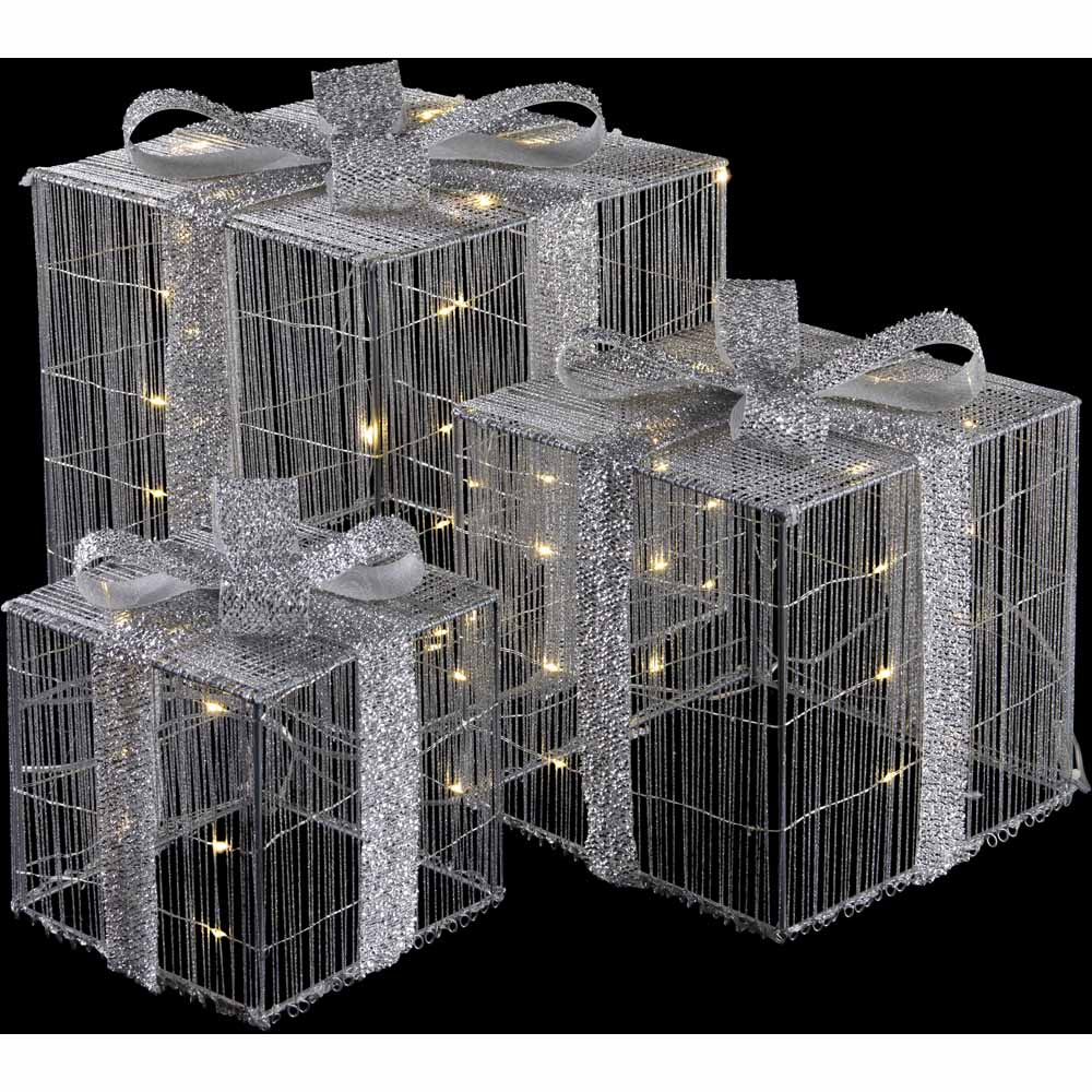 Wilko Battery Operated Silver Light Up Parcels 3 Pack Image 1