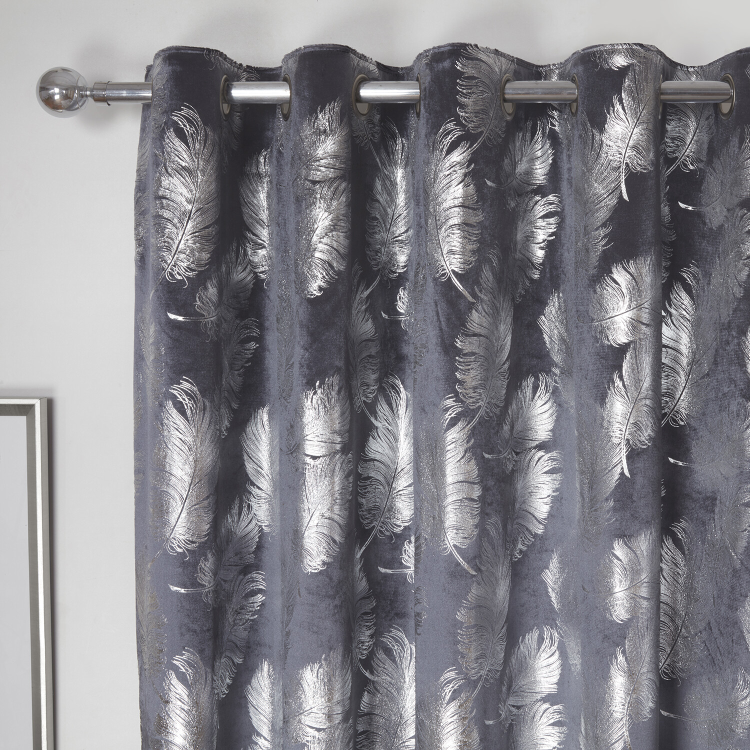 Divante Plume Charcoal Metallic Feather Curtains 229cm Image 3