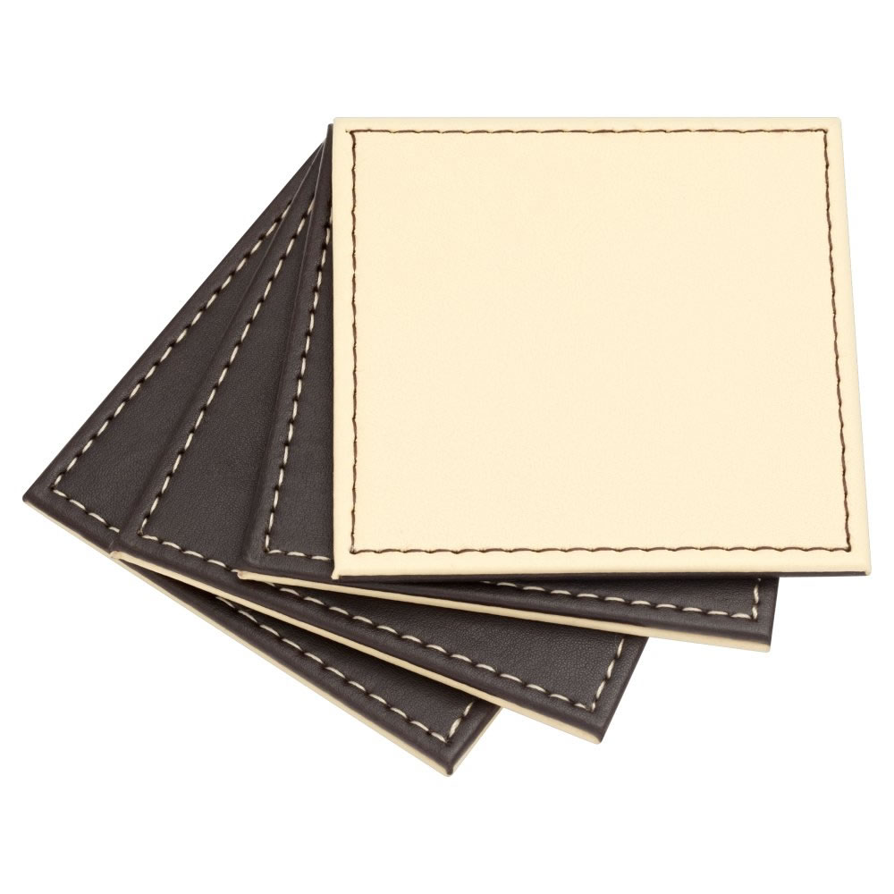 Wilko 4 pack Faux Leather Chocolate and Cream Coas ters Image