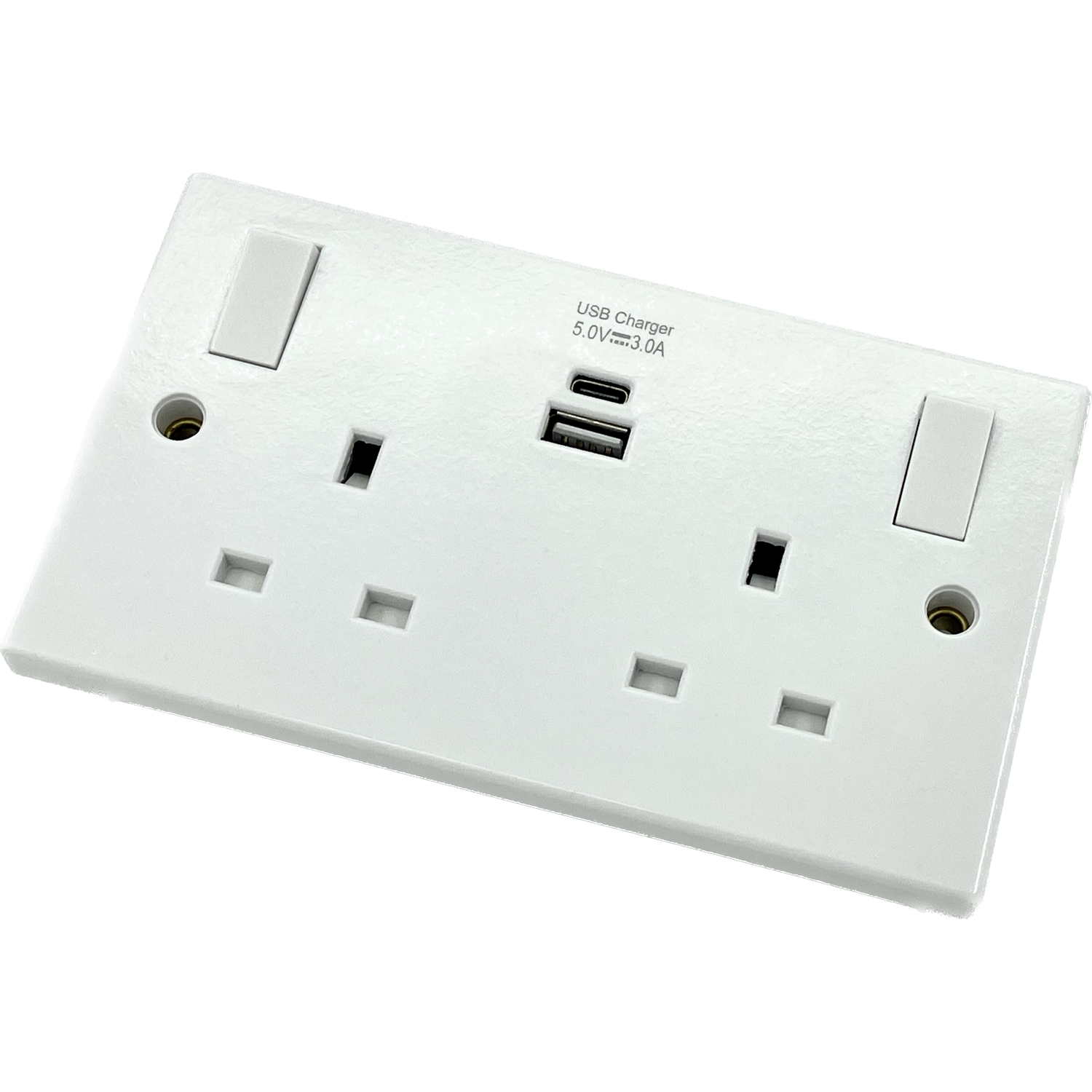 2 Gang Switched Socket with USB A and C - White Image