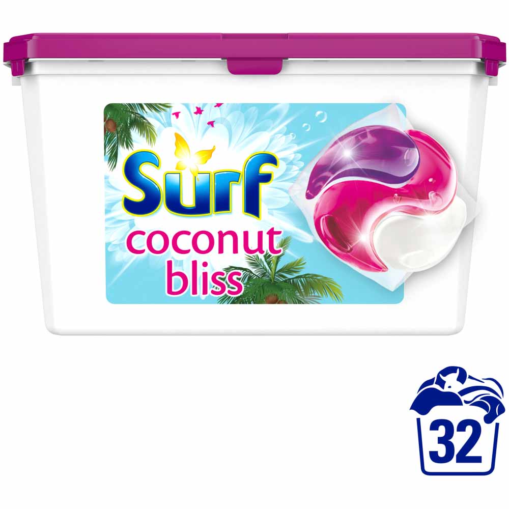 Surf 3 in 1 Coconut Bliss Laundry Washing Capsules 32 Washes Image 1