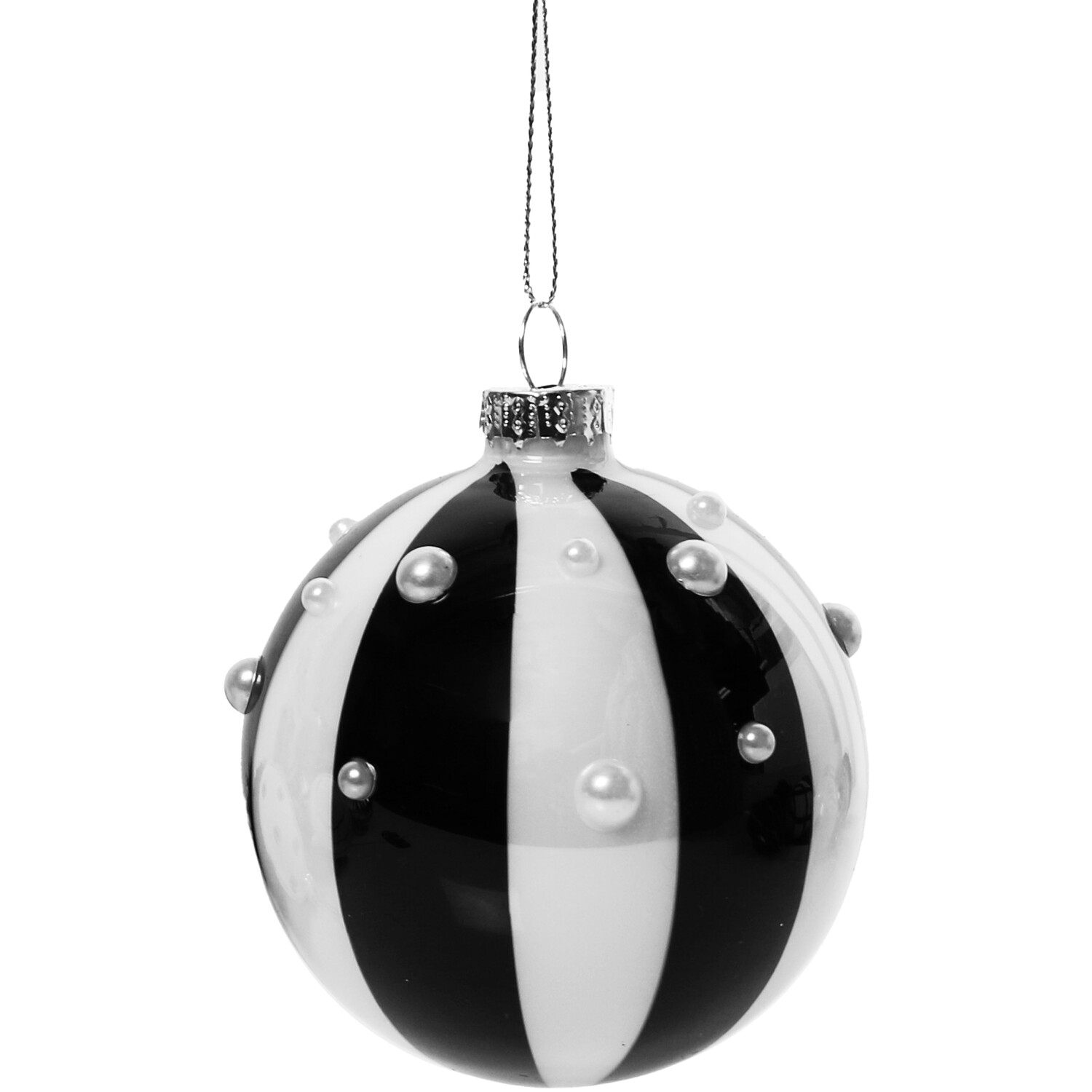 Chic Noir Beaded Black and White Christmas Bauble Image 2