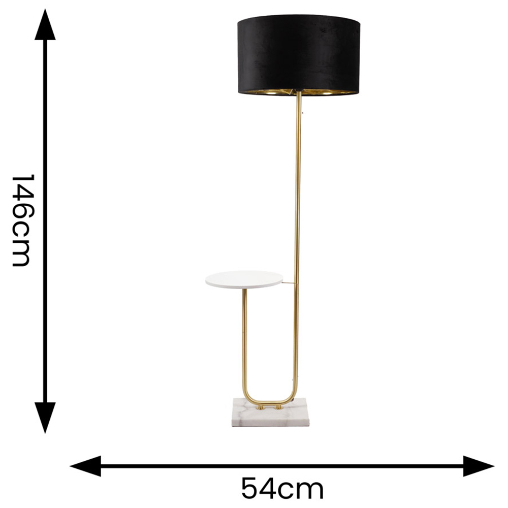 ValueLights Tavel Gold LED Floor Lamp Table with Black and Gold Velvet Lamp Shade Image 4