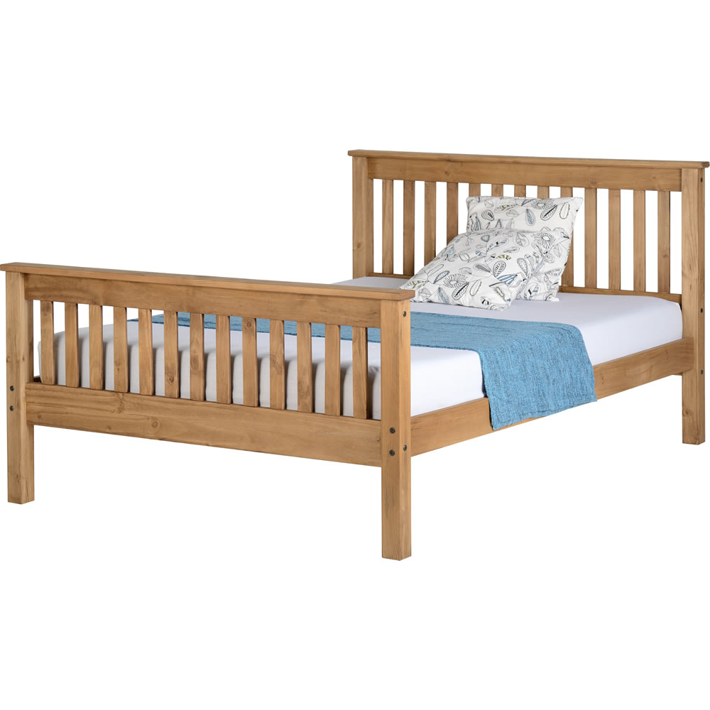 Ville Distressed Waxed Pine High Foot End Double Bed Image 1