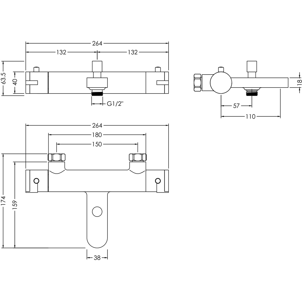 nuie Chrome Wall Mounted Thermostatic Bath Shower Mixer Image 2