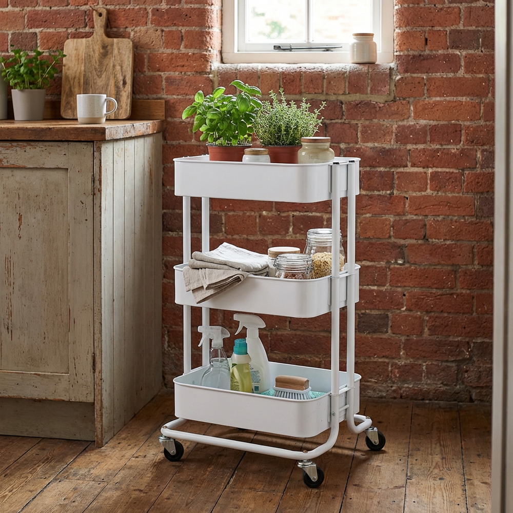 White 3 Tier Storage Trolley Image 6