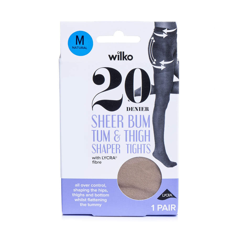 Wilko 20 Denier Natural Medium Bum Tum and Thigh Shaper Tights Image