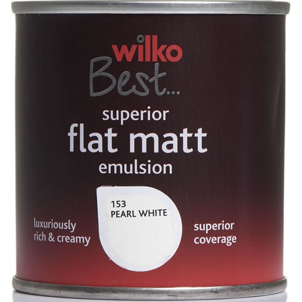 Wilko Best Pearl White Flat Matt Emulsion Paint Tester Pot 125ml Image 1