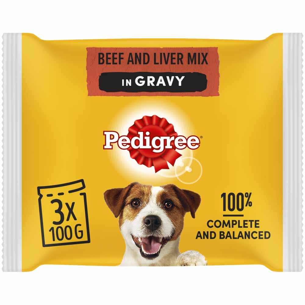 Pedigree Beef and Vegetable in Gravy Dog Food Pouches 3 x 100g Image 1