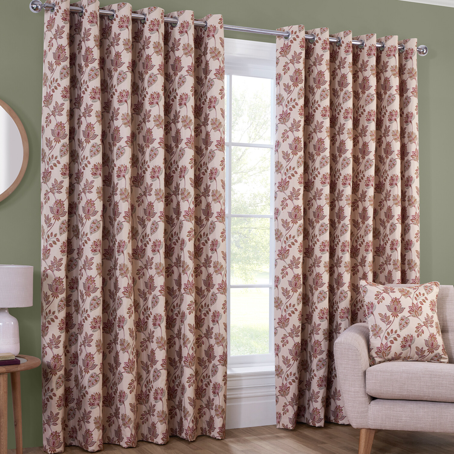 Regency Floral Jacquard Curtain Pink 229cm Image 5