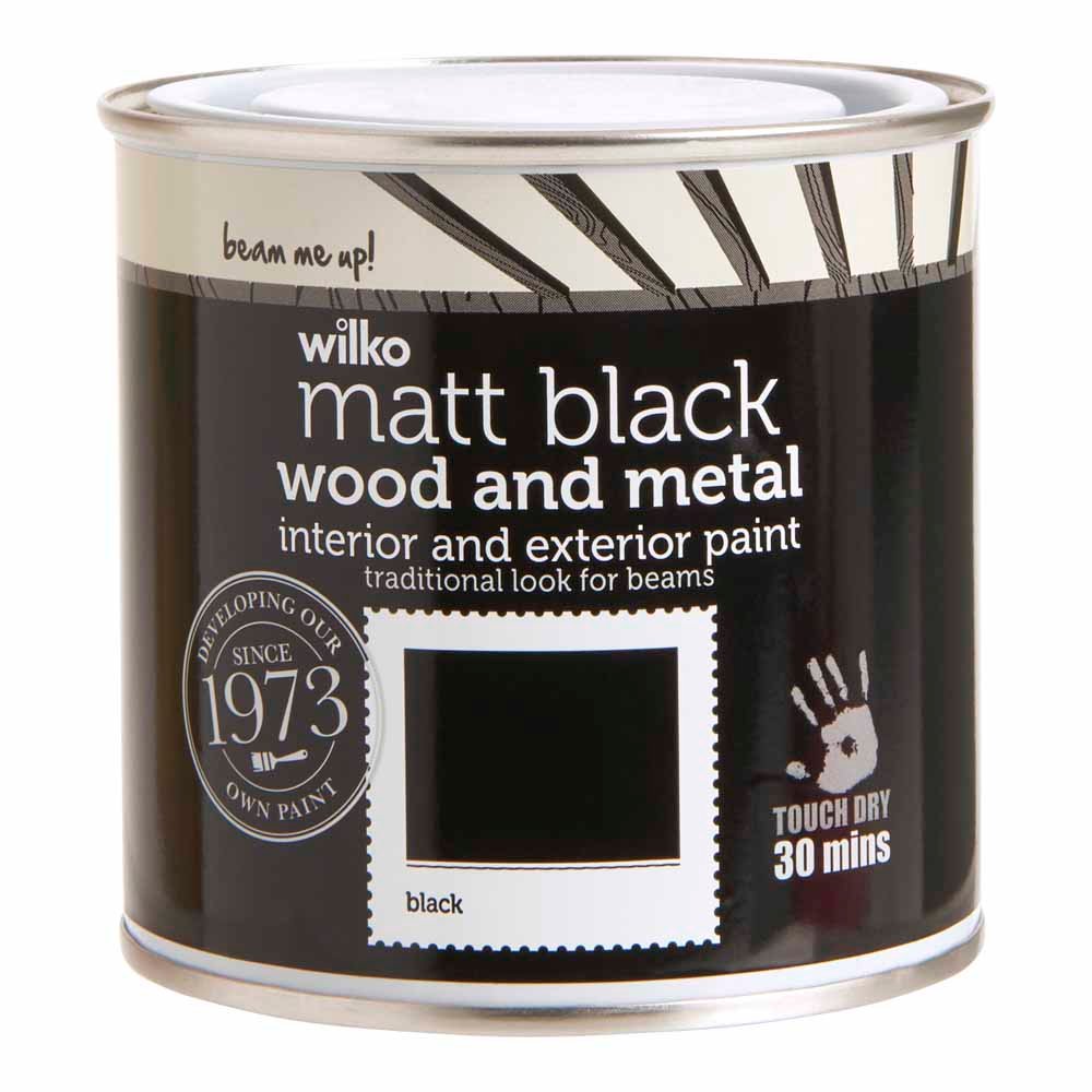 Wilko Quick Dry Wood and Metal Black Matt Paint 250ml Image 2