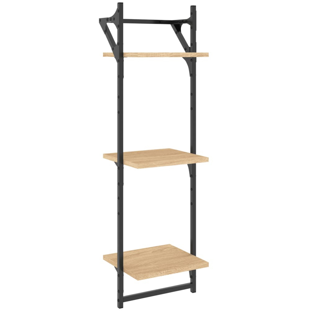 vidaXL 3 Shelf Sonoma Oak Wooden Floating Wall Shelf with Rods Image 1