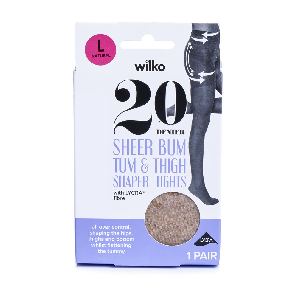 Wilko 20 Denier Natural Large Bum Tum and Thigh Shaper Tights Image