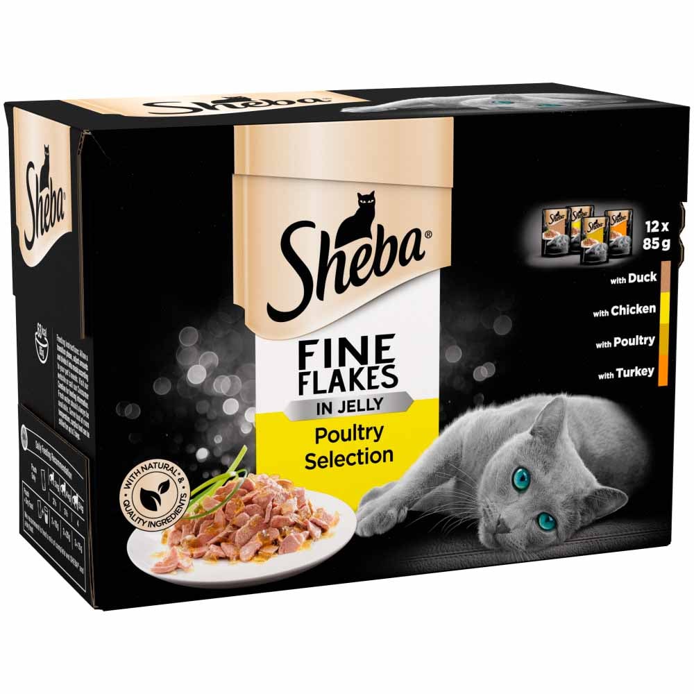 Sheba Fine Flakes Poultry in Jelly Cat Food Pouches 85g Case of 4 x 12 Pack Image 3