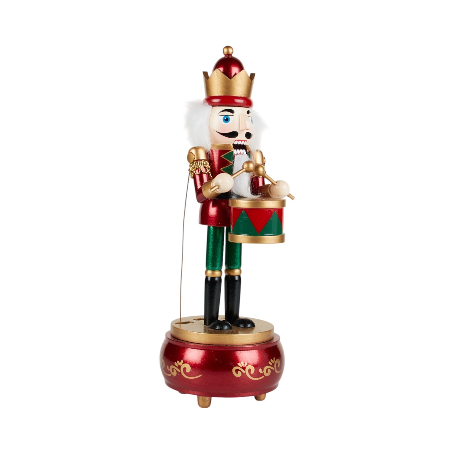 Musical Nutcracker Playing the Drum Ornament Red Image 2