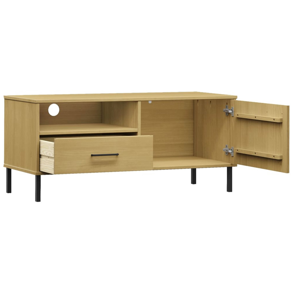 vidaXL Oslo Single Door Single Drawer Single Shelf Brown Solid Pine Wood TV Cabinet Image 5