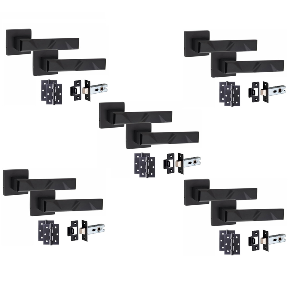 Golden Grace Matt Black Modern Nova Door Handle Set 5 Pack Image 1